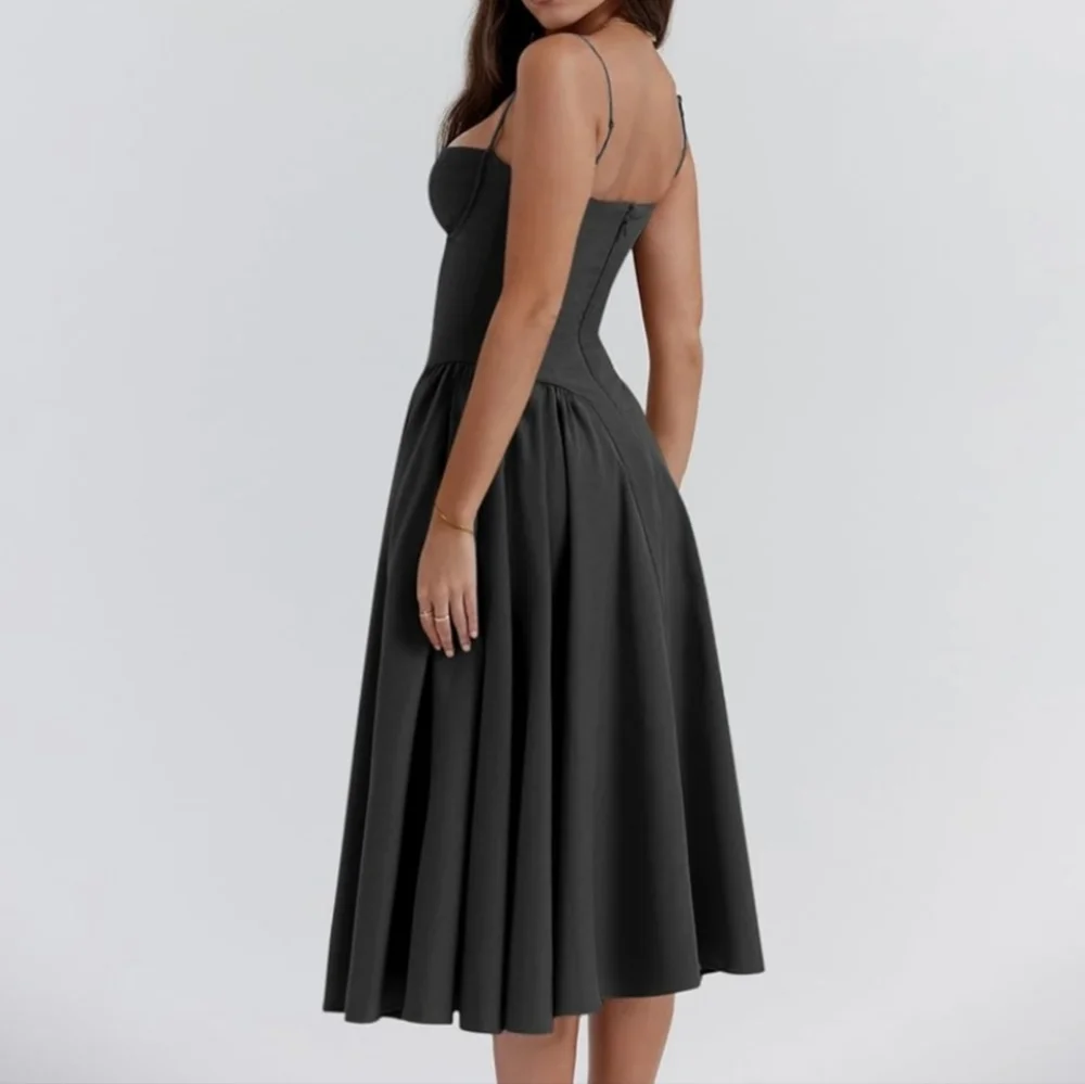 Drop Waist Black Bustier Midi Dress with Pockets 2XL NEW - Picture 6 of 8